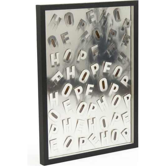 Abstract Framed Alphabet Art by Zentique in reflective plastic in black frame and fir wood, plastic, glass. Made from pine wood, glass in a modern style.
