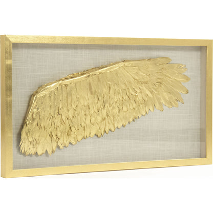 Golden Wing Frame by Zentique in feathers on linen background in fir wood frame and fir wood, feather, glass. Made from pine wood, glass in a transitional style.