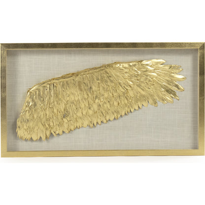 Golden Wing Frame by Zentique in feathers on linen background in fir wood frame and fir wood, feather, glass. Made from pine wood, glass in a transitional style.