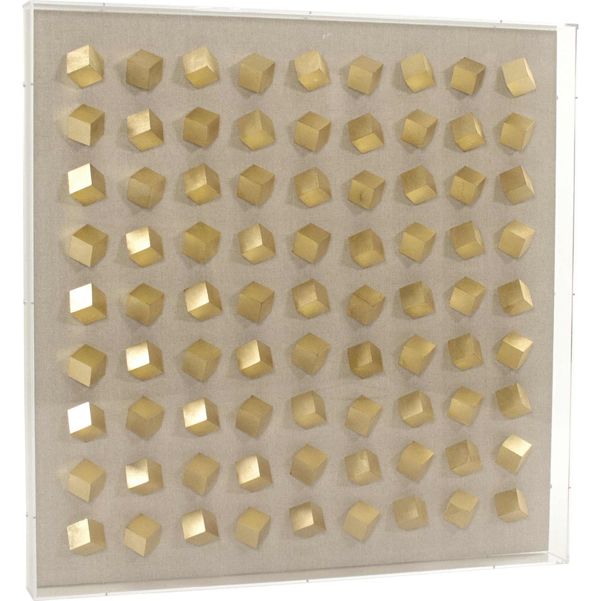 Golden Cubes in Acrylic Wall Art by Zentique in natural linen and gold plastic cube, acrylic frame. Made from acrylic, mdf in a modern style.