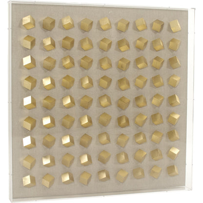Golden Cubes in Acrylic Wall Art by Zentique in natural linen and gold plastic cube, acrylic frame. Made from acrylic, mdf in a modern style.