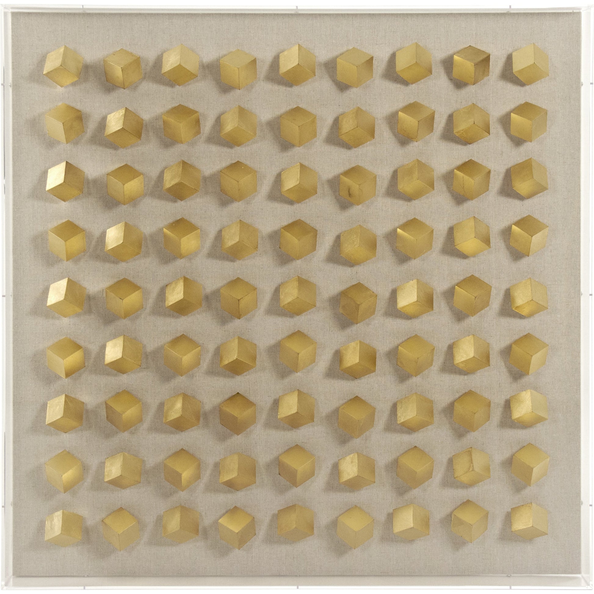 Golden Cubes in Acrylic Wall Art by Zentique in natural linen and gold plastic cube, acrylic frame. Made from acrylic, mdf in a modern style.