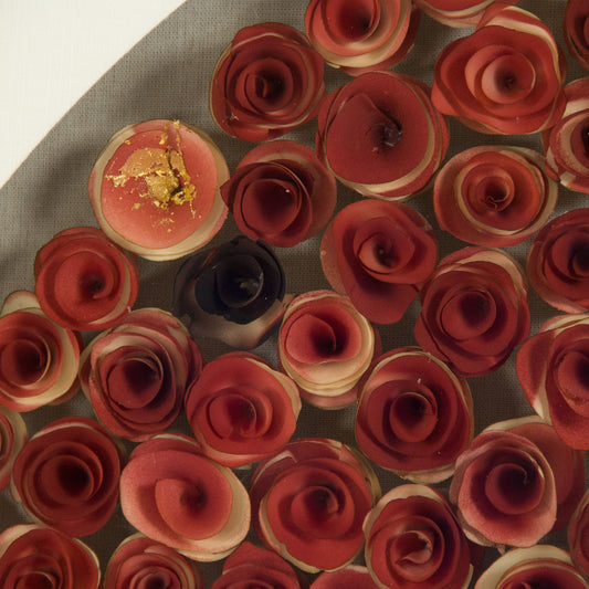 Abstract Rose Wall Art by Zentique in brown and wood slice. Made from pine wood, glass in a modern style.