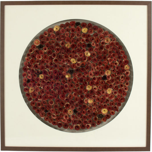 Abstract Rose Wall Art by Zentique in brown and wood slice. Made from pine wood, glass in a modern style.