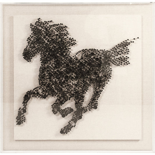 Abstract Horse Wall Art by Zentique in black, natural linen. Made from golf peg, linen, acrylic, mdf in a rustic style.
