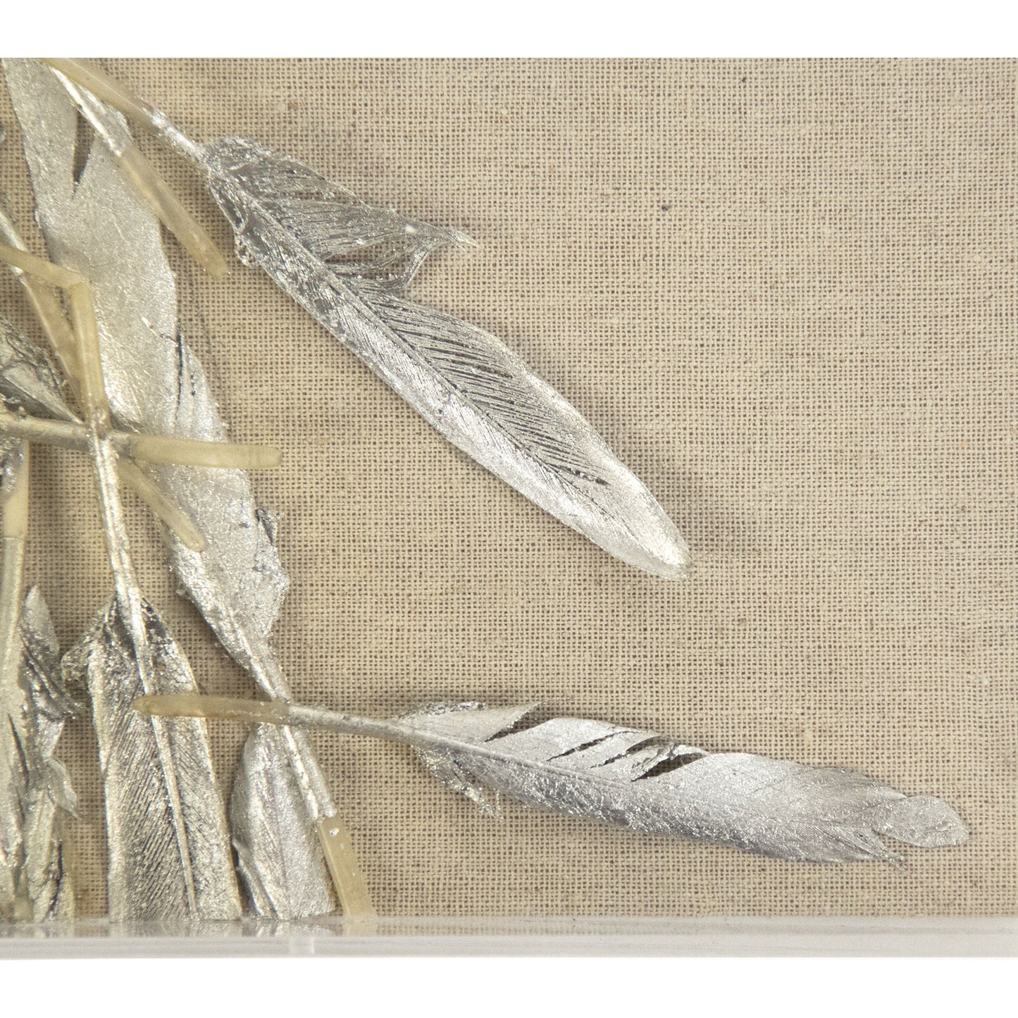 003 S-336390 | Additional Silo | Abstract Feather Art by Zentique in gold, silver leaf, neutral background and feathers, linen. Made from acrylic, feathers, mdf in a modern style.