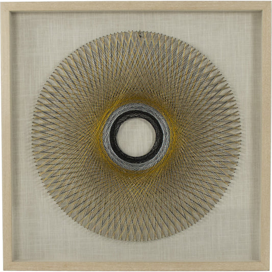 Abstract String Wall Art by Zentique in natural linen and thread, pine frame. Made from pine wood, glass in a modern style.