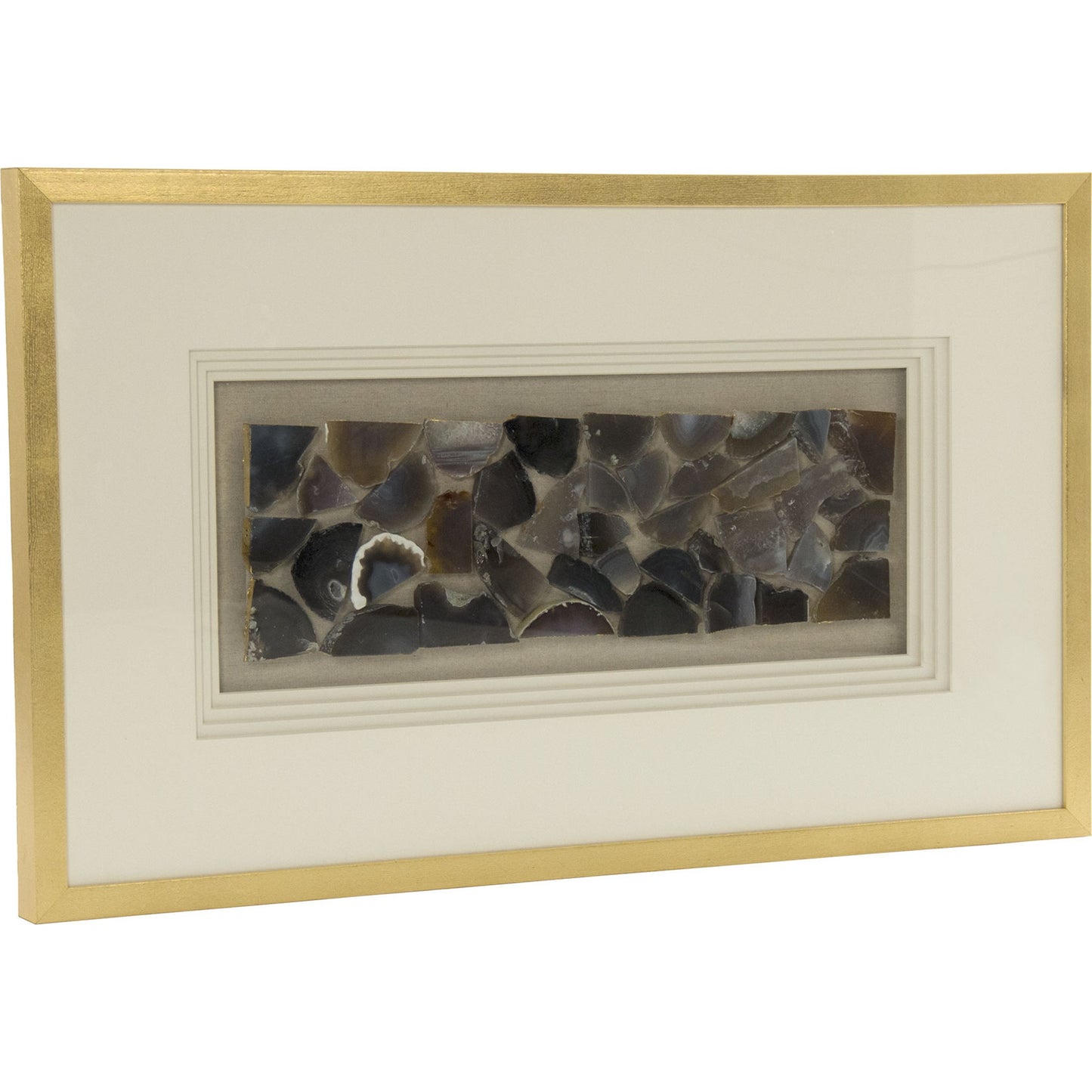 001 S-338364 | Primary Silo | Stone Wall Art by Zentique in natural linen and agate stone, pine frame. Made from pine wood, geode, glass in a eclectic & global style.