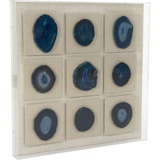 Blue Stone Wall Art by Zentique in natural linen and agate stone, acrylic frame. Made from acrylic, mdf in a eclectic & global style.