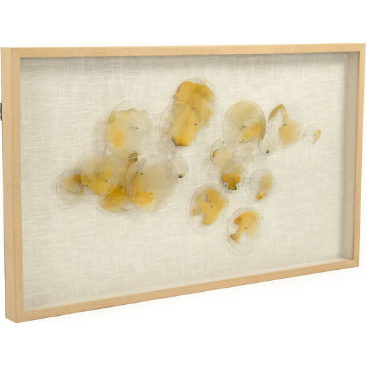 Abstract Yellow Stained Glass Wall Art by Zentique in yellow, natural linen. Made from pine wood, linen, glass in a modern style.