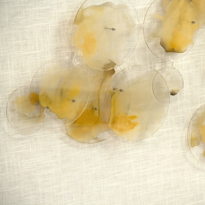 Abstract Yellow Stained Glass Wall Art by Zentique in yellow, natural linen. Made from pine wood, linen, glass in a modern style.