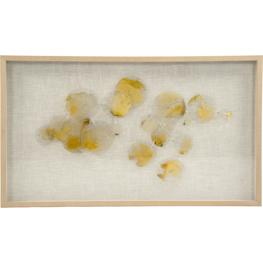 Abstract Yellow Stained Glass Wall Art by Zentique in yellow, natural linen. Made from pine wood, linen, glass in a modern style.