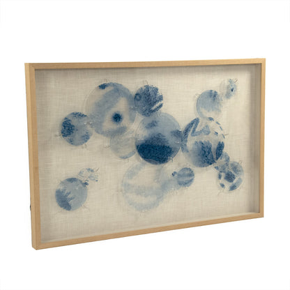 Abstract Blue Stained Glass Wall Art by Zentique in blue, natural linen. Made from pine wood, linen, glass in a modern style.