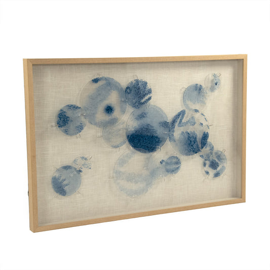 Abstract Blue Stained Glass Wall Art by Zentique in blue, natural linen. Made from pine wood, linen, glass in a modern style.