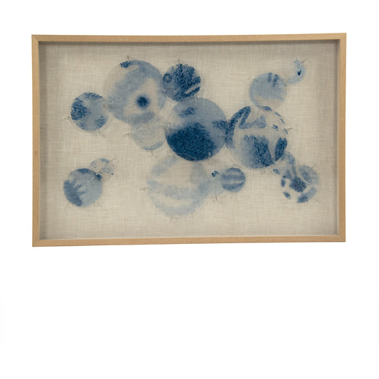 Abstract Blue Stained Glass Wall Art by Zentique in blue, natural linen. Made from pine wood, linen, glass in a modern style.
