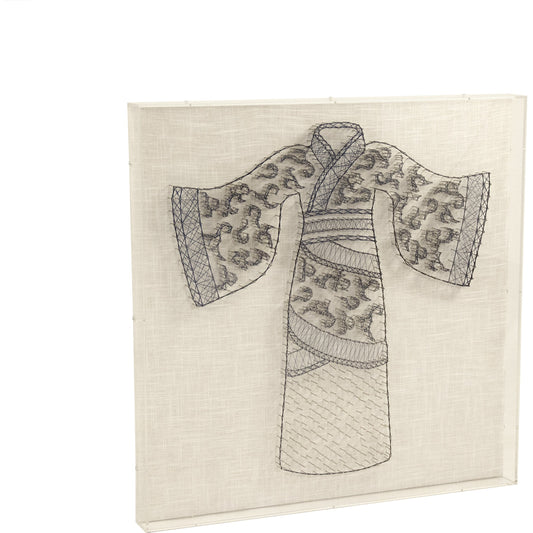 Kimono String Acrylic Frame Wall Art I by Zentique in black, natural and acrylic, string, pins, linen, mdf. Made from acrylic, pins, linen, mdf in a eclectic & global style.