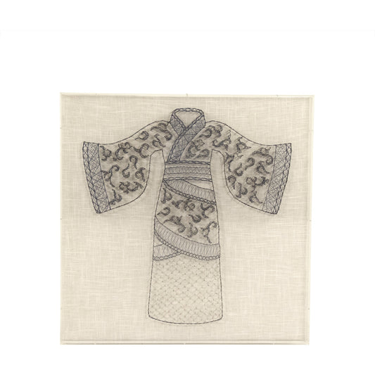 Kimono String Acrylic Frame Wall Art I by Zentique in black, natural and acrylic, string, pins, linen, mdf. Made from acrylic, pins, linen, mdf in a eclectic & global style.
