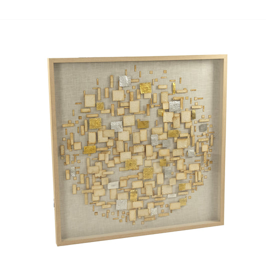 Abstract Paper Framed Wall Art by Zentique in gold, natural linen. Made from pine wood, paper, natural linen in a modern style.