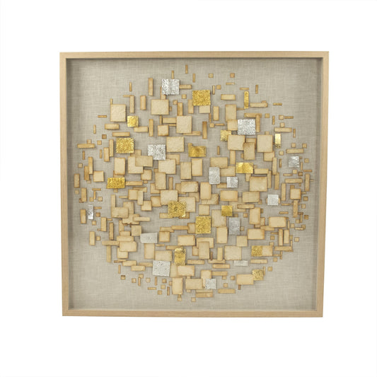 Abstract Paper Framed Wall Art by Zentique in gold, natural linen. Made from pine wood, paper, natural linen in a modern style.