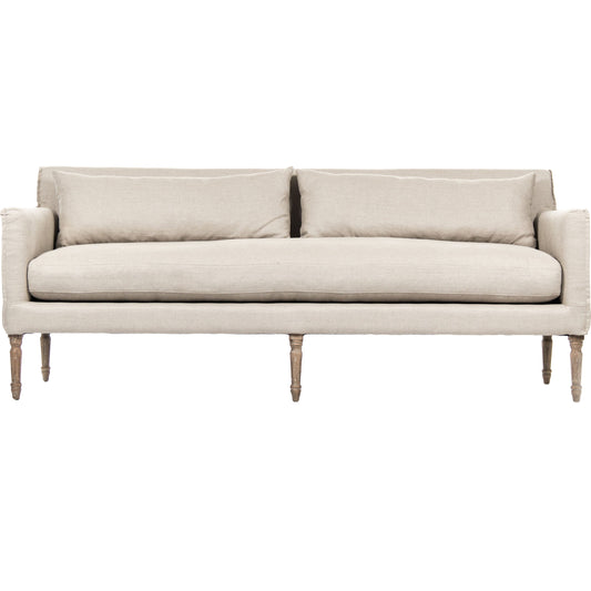 Jensen Sofa by Zentique in natural linen and limed oak. Made from limed grey oak in a transitional style.