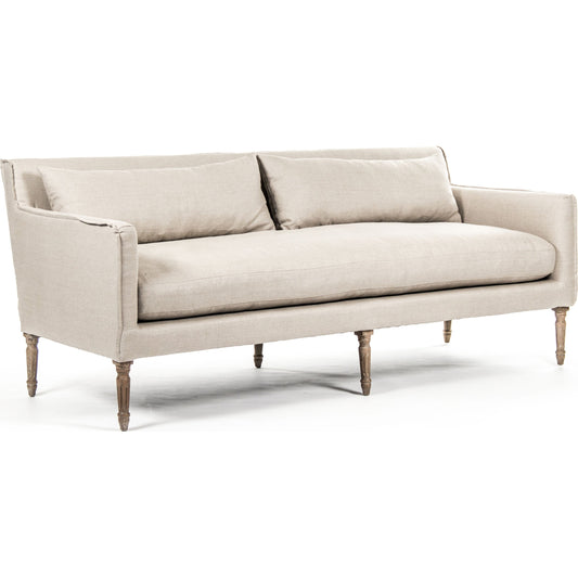 Jensen Sofa by Zentique in natural linen and limed oak. Made from limed grey oak in a transitional style.