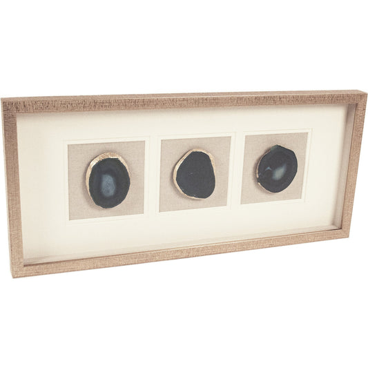 Three Blue Geode Wall Art by Zentique in natural and blue geode, linen, wood, mdf. Made from blue geode, linen, wood, mdf in a coastal style.