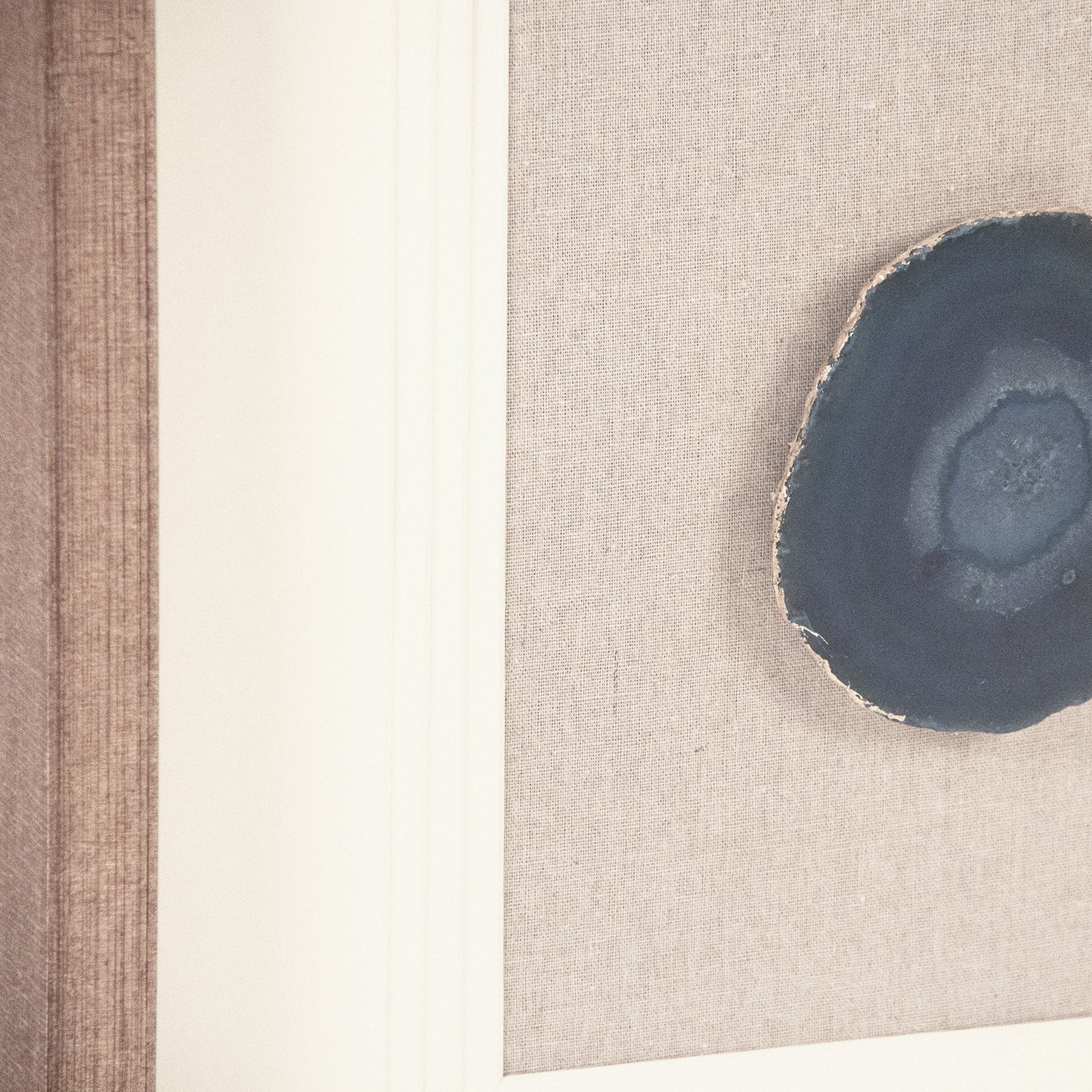 003 SR-900093 | Closeup | Blue Geode Acrylic Wall Art by Zentique in blue, natural linen and wood, paper, linen, geode. Made from wood, paper, linen, geode in a coastal style.