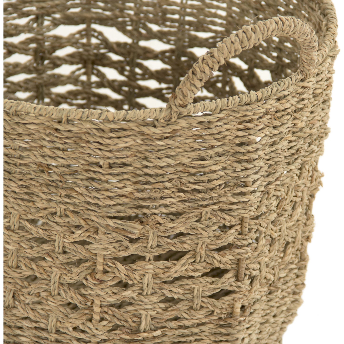004 S-338581 | Closeup | Woven Metal Basket by Zentique in brown and seagrass over metal. Made from seagrass over metal in a cottage & farmhouse style.