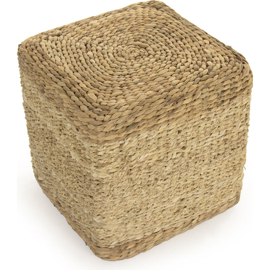 Woven Cube Ottoman by Zentique in brown and water hyacinth, corn husk. Made from corn husk in a coastal style.