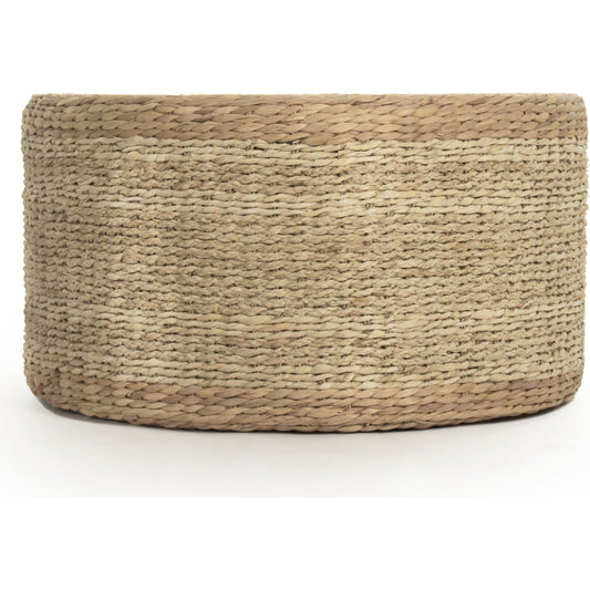 Woven Ottoman by Zentique in brown and water hyacinth, corn husk. Made from corn husk in a transitional style.