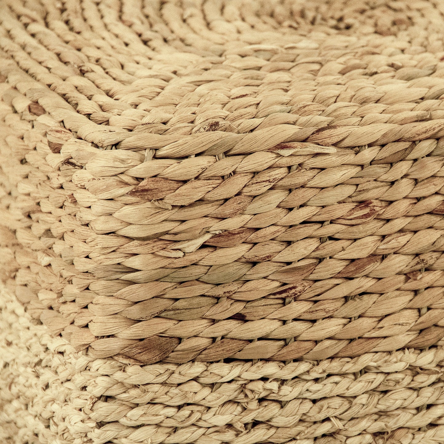 003 SR-900515 | Closeup | Woven Cylindrical Stool by Zentique in brown, tan and water hyacinth. Made from unique in a coastal style.