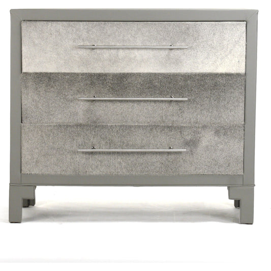 Charlot Dresser by Zentique in gray vinyl, gray cowhide and recycled book. Made from recycled book in a transitional style.