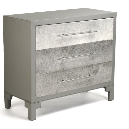 Charlot Dresser by Zentique in gray vinyl, gray cowhide and recycled book. Made from recycled book in a transitional style.