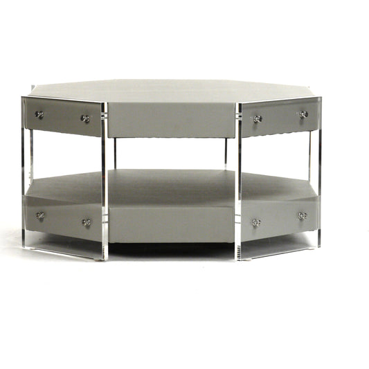 Acel Acrylic Coffee Table by Zentique in gray vinyl and acrylic. Made from acrylic in a modern style.