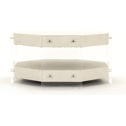 Acel Octagon Coffee Table by Zentique in white vinyl and acrylic. Made from acrylic in a modern style.