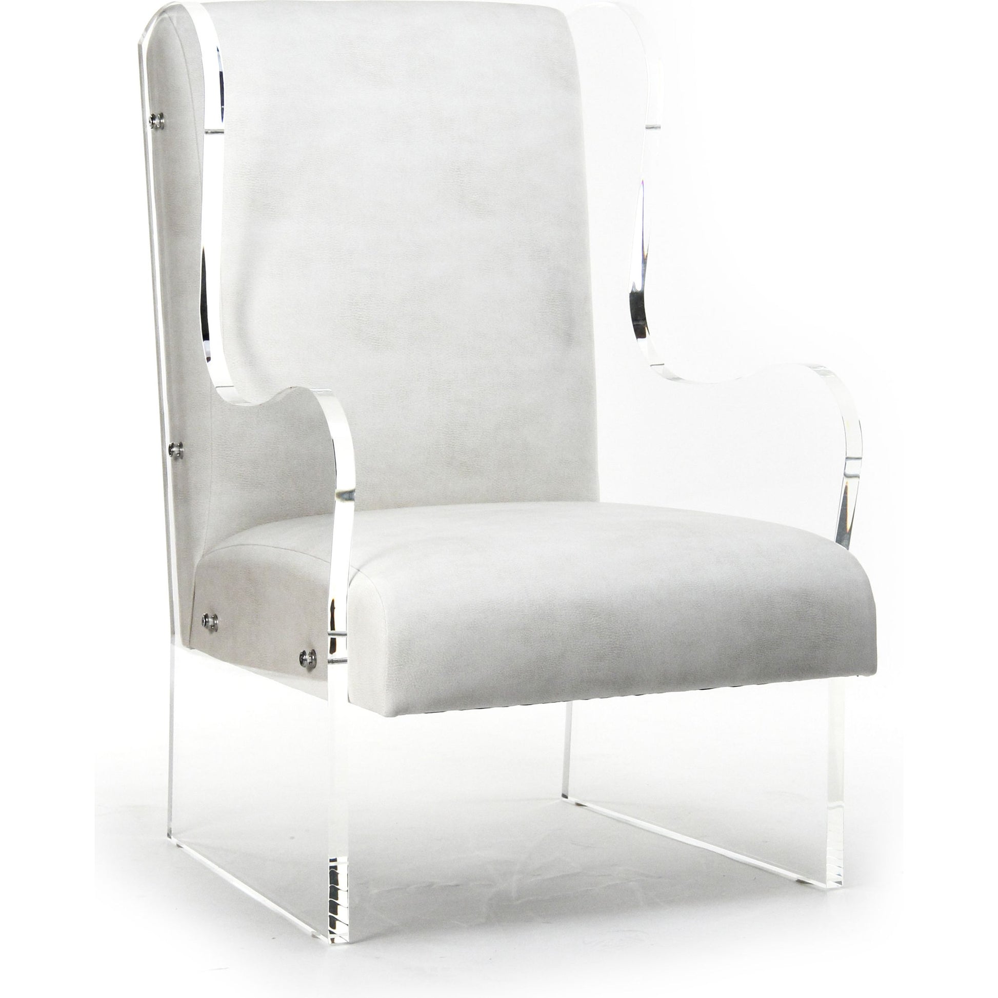 Acrylic Wingback Chair by Zentique in white vinyl and acrylic. Made from acrylic in a modern style.