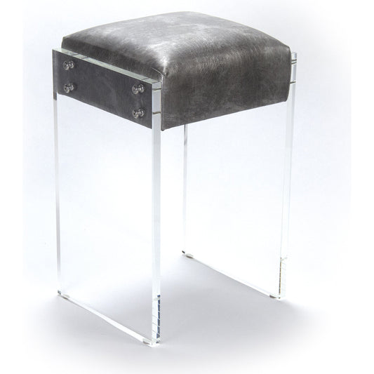 Counter Stool by Zentique in dark silver vinyl and acrylic. Made from acrylic in a modern style.