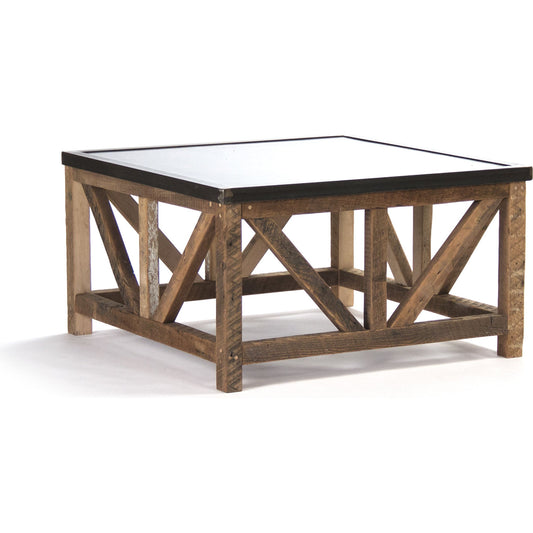 Eloise Coffee Table by Zentique in copper, brown and rust, copper finish sealed with lacquer top, reclaimed heart pine base. Made from unique in a cottage & farmhouse style.