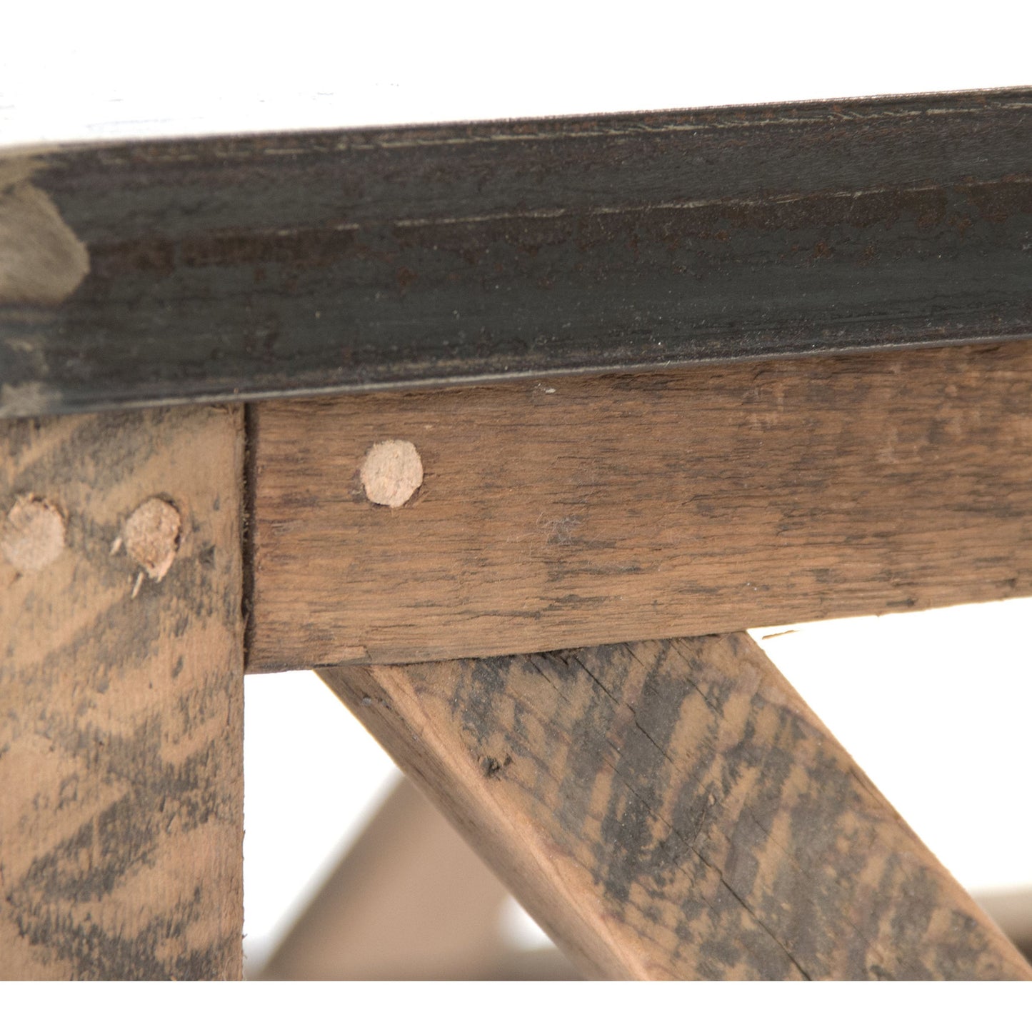 004 S-337100 | Closeup | Eloise Coffee Table by Zentique in copper, brown and rust, copper finish sealed with lacquer top, reclaimed heart pine base. Made from unique in a cottage & farmhouse style.