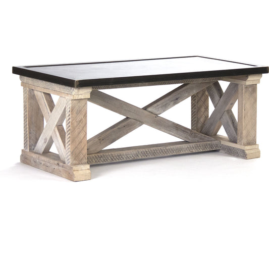 Valerie Coffee Table by Zentique in copper, light brown and rust, copper finish sealed with lacquer top, reclaimed heart pine base. Made from unique in a transitional style.