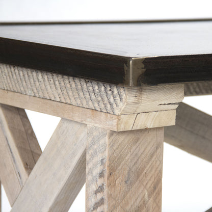 Valerie Coffee Table by Zentique in copper, light brown and rust, copper finish sealed with lacquer top, reclaimed heart pine base. Made from unique in a transitional style.