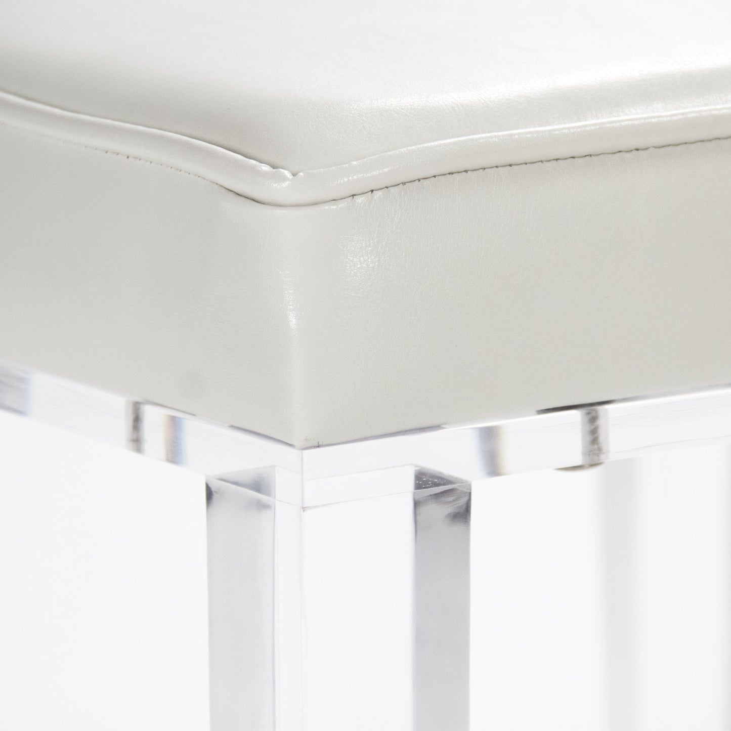 004 S-336465 | Closeup | Acrylic Stool by Zentique in white vinyl and acrylic. Made from unique in a modern style.