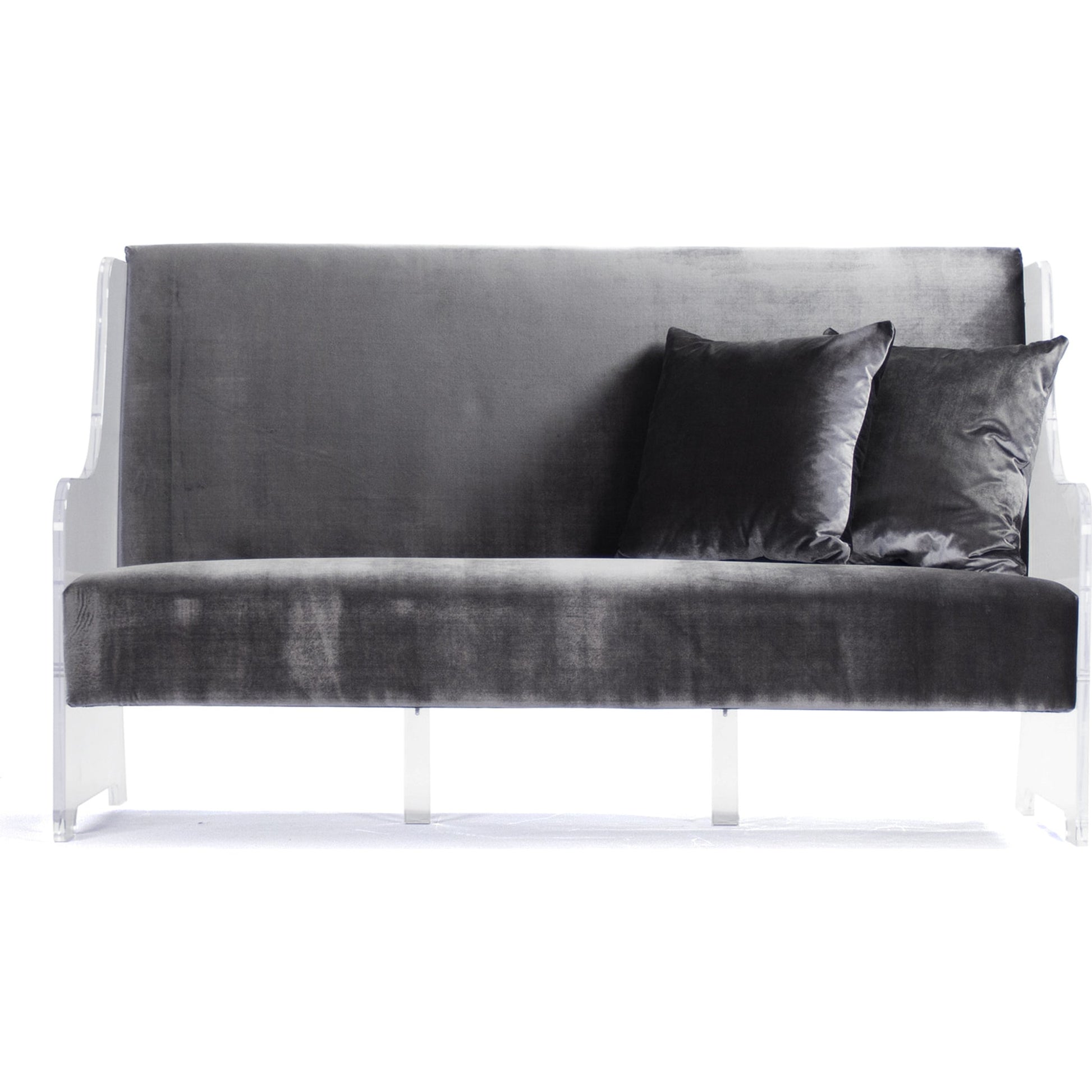 Acrylic Sofa by Zentique in natural linen and acrylic, reclaimed oak. Made from unique in a modern style.