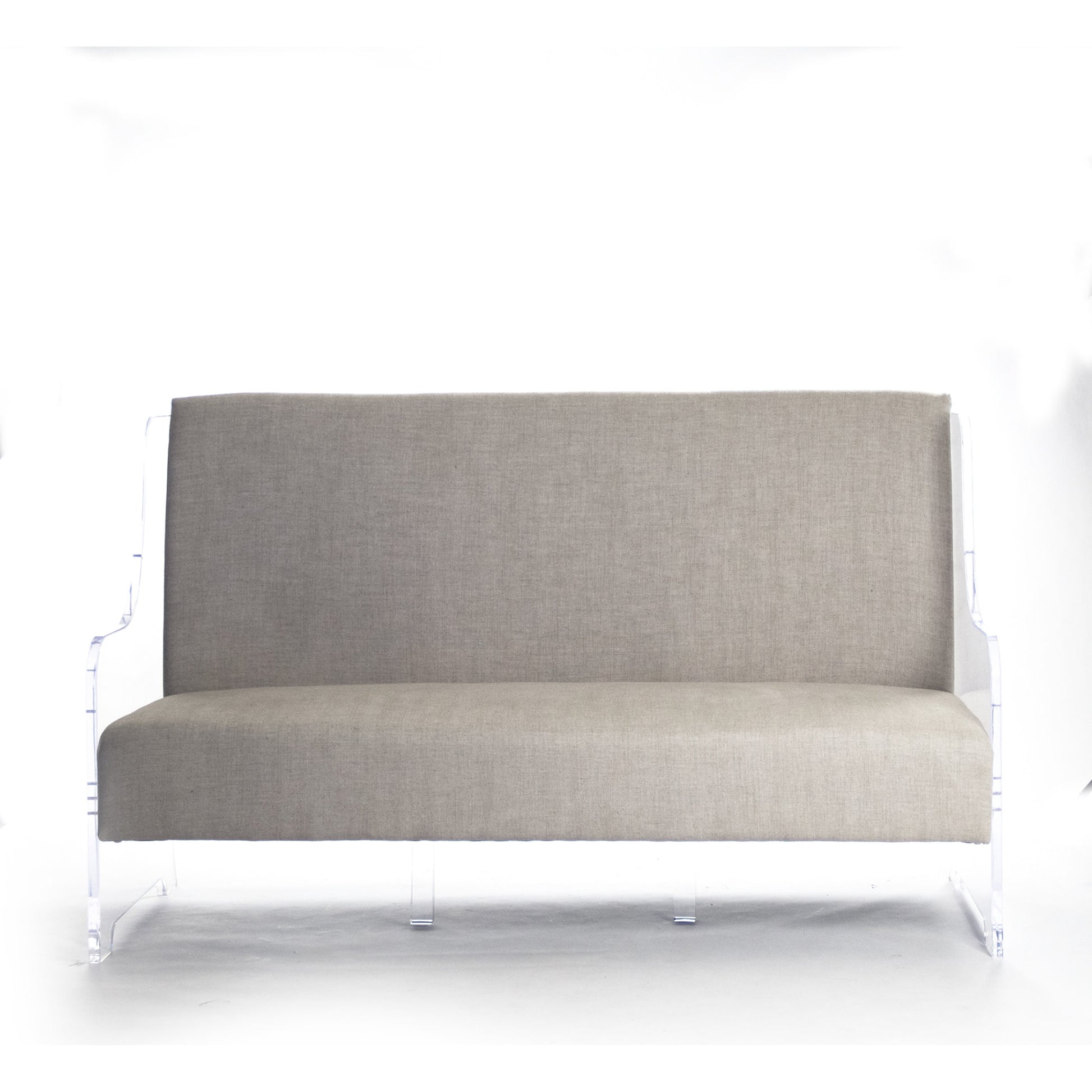 Acrylic Sofa by Zentique in natural linen and acrylic, reclaimed oak. Made from unique in a modern style.