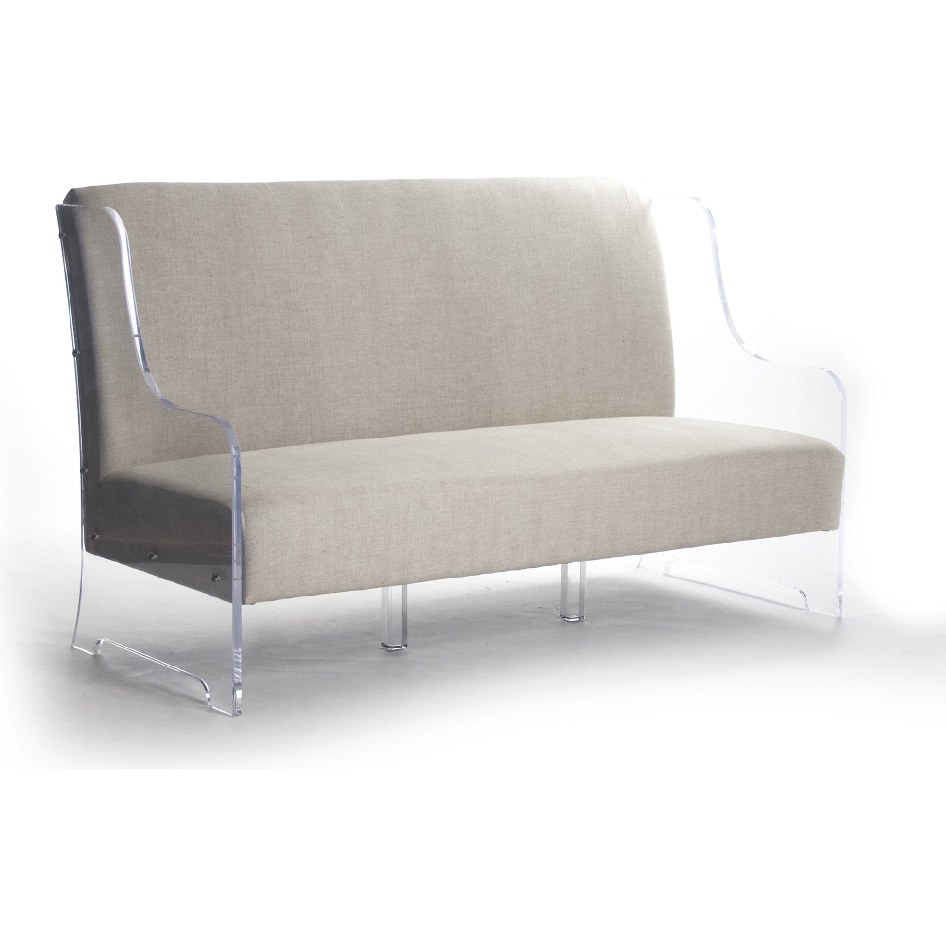 Acrylic Sofa by Zentique in natural linen and acrylic, reclaimed oak. Made from unique in a modern style.