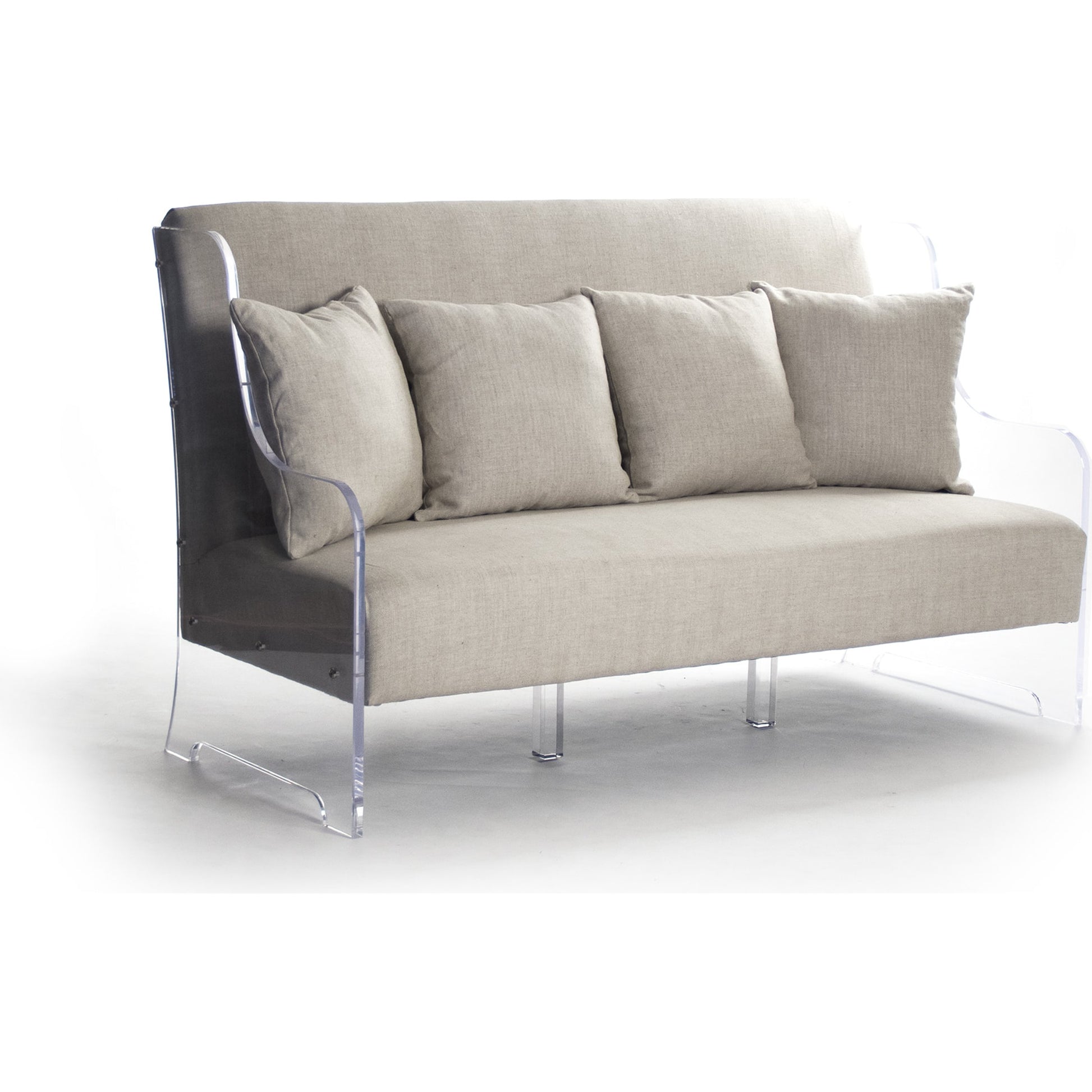 Acrylic Sofa by Zentique in natural linen and acrylic, reclaimed oak. Made from unique in a modern style.
