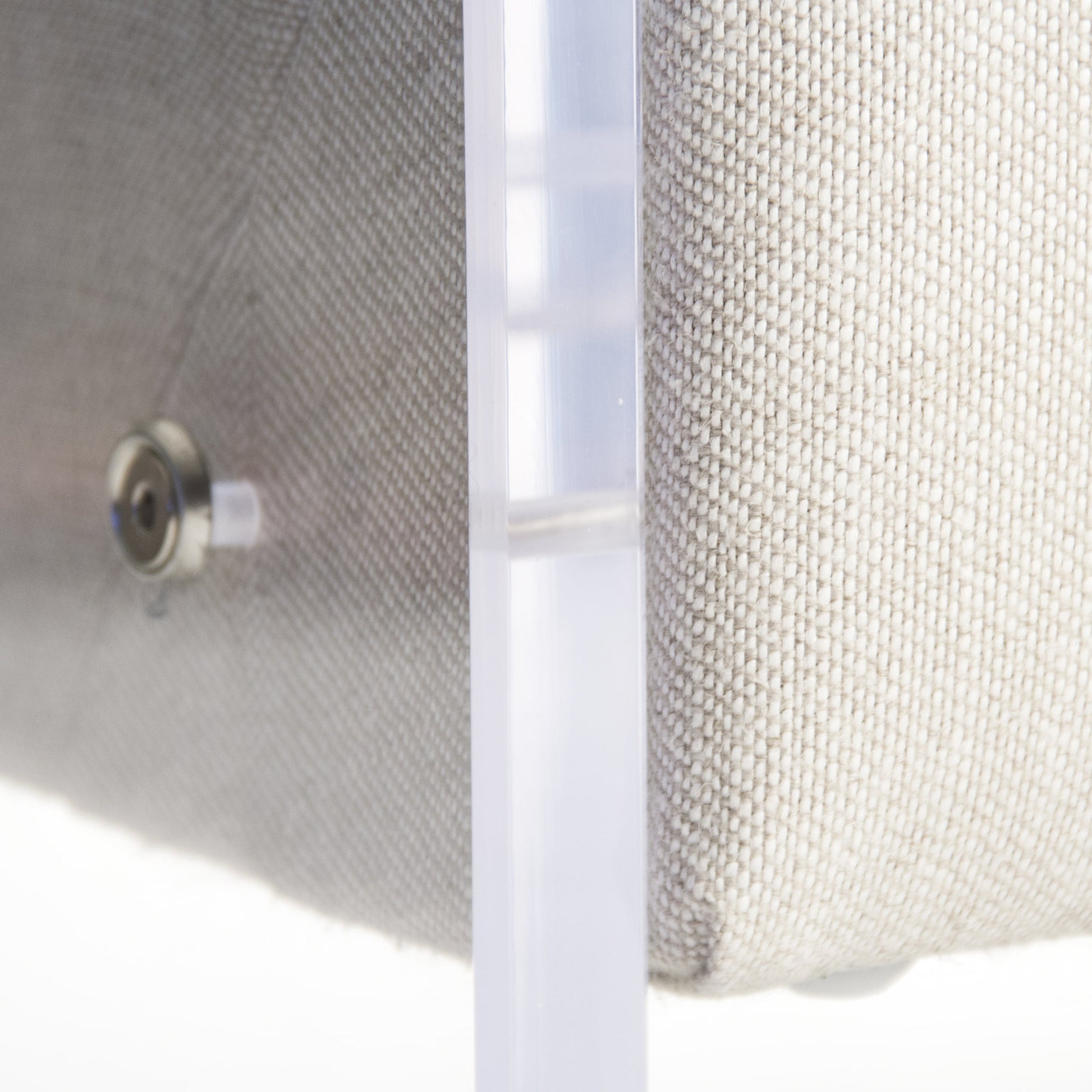 Acrylic Sofa by Zentique in natural linen and acrylic, reclaimed oak. Made from unique in a modern style.