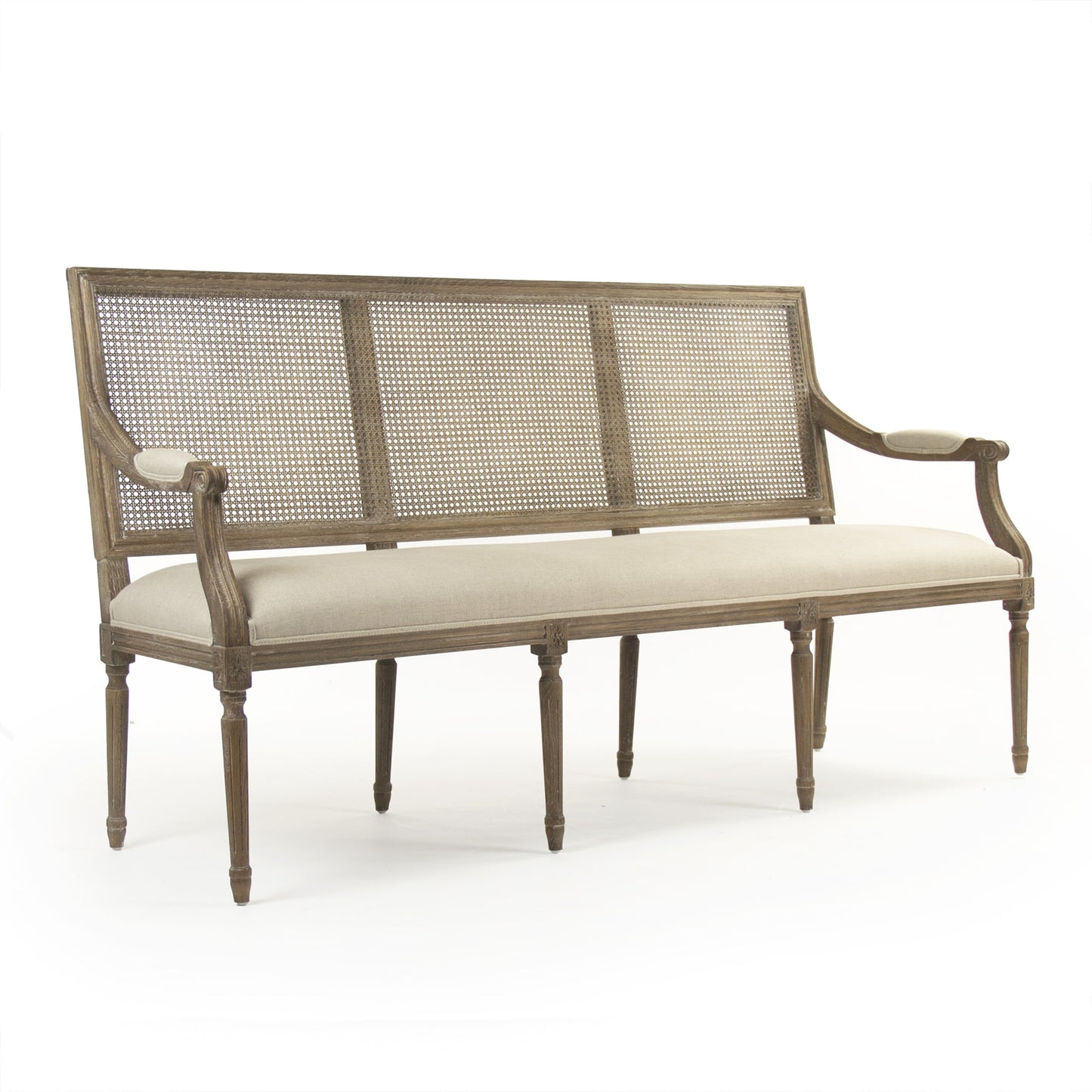 003 S-337605 | Additional Silo | Louis Cane Back Bench by Zentique in natural linen and limed gray oak. Made from unique in a cottage & farmhouse style.