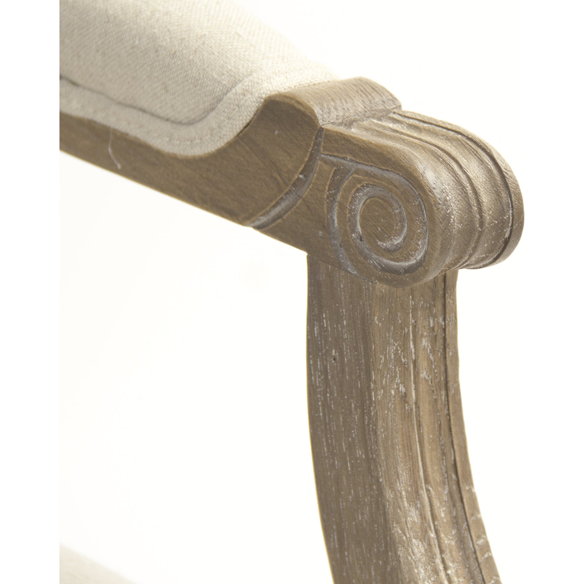 Louis Cane Back Bench by Zentique in natural linen and limed gray oak. Made from unique in a cottage & farmhouse style.