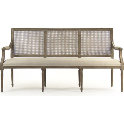 Louis Cane Back Bench by Zentique in natural linen and limed gray oak. Made from unique in a cottage & farmhouse style.
